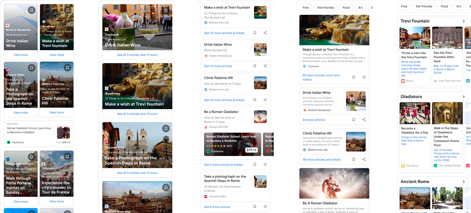 Travel Experiences layout variants